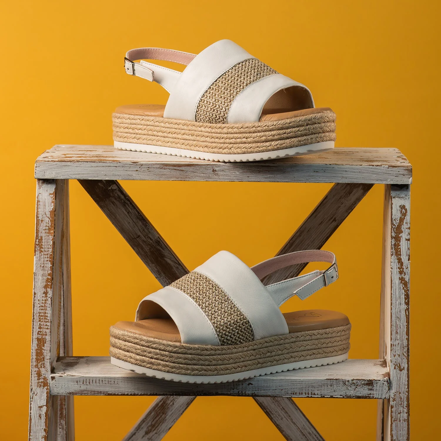 Bertie: White Leather & Raffia - Image 2