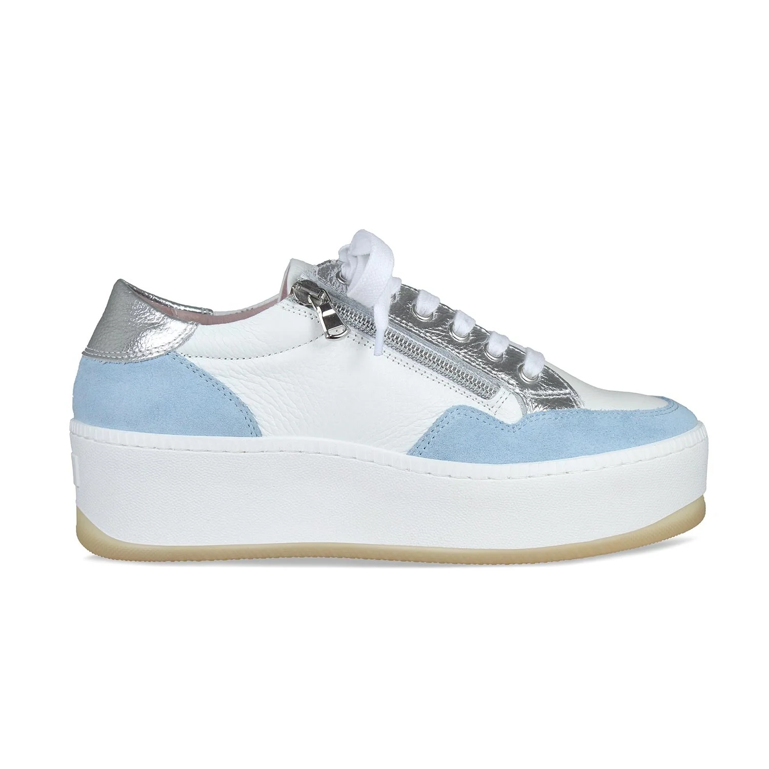 Dandy: White Leather & Pale Blue Suede