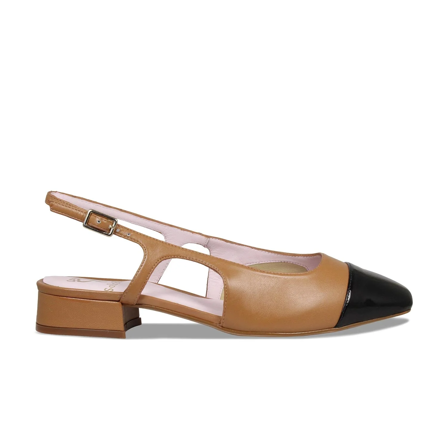 Farrah: Tan Leather & Black Patent