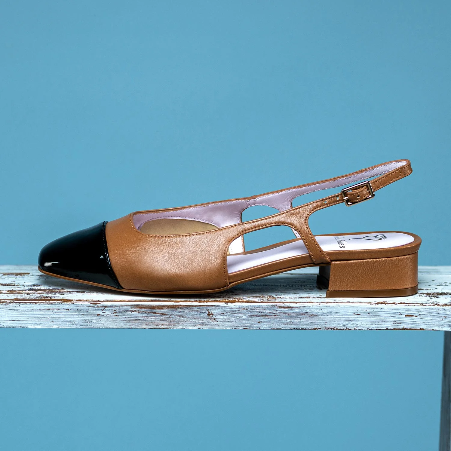 Farrah: Tan Leather & Black Patent - Image 3