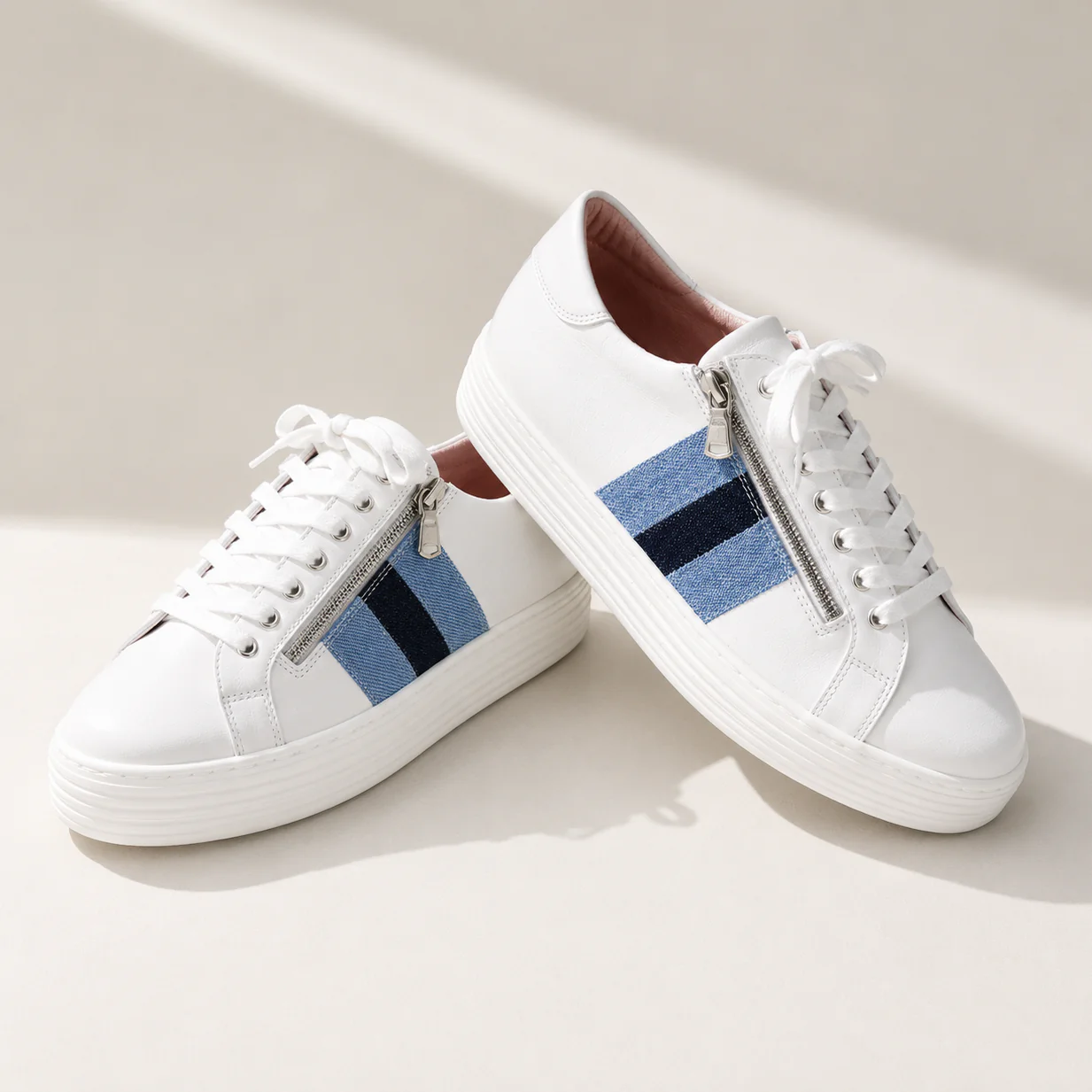 Hero-Stripe: White Leather & Multi Denim - Image 3