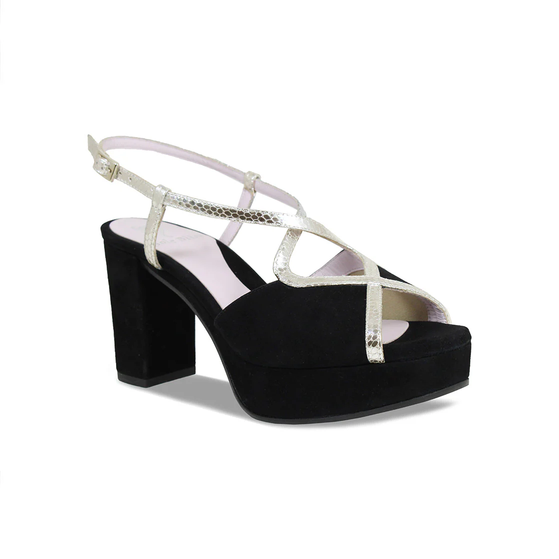 Rachel: Black Suede & Gold Snake Print Leather - Image 3