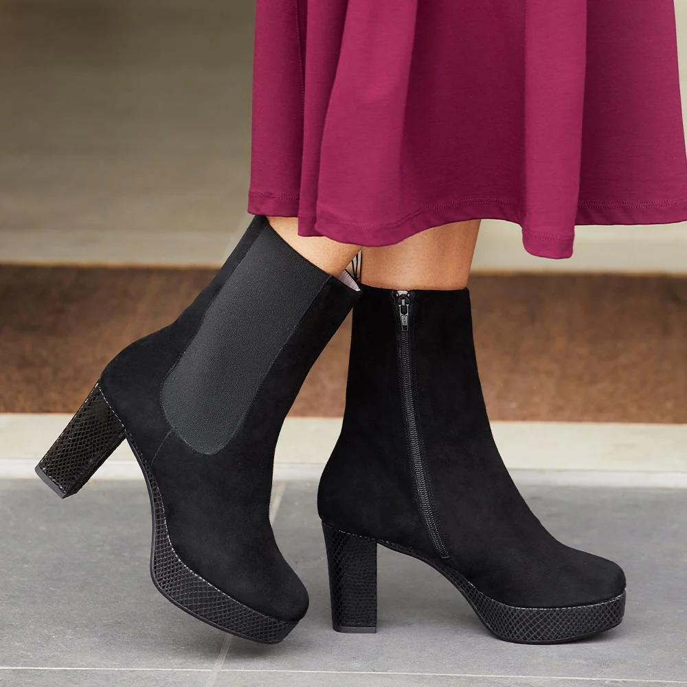 Raven: Black Suede & Snake Print Leather - Image 2