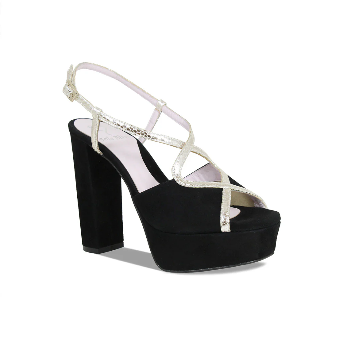 Reese: Black Suede & Gold Snake Print Leather - Image 3