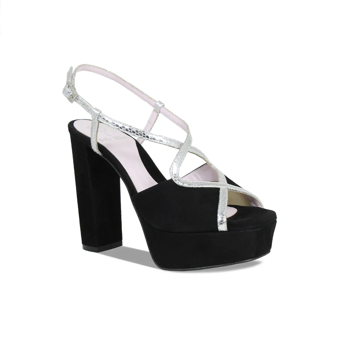 Reese: Black Suede & Silver Snake Print Leather - Image 3