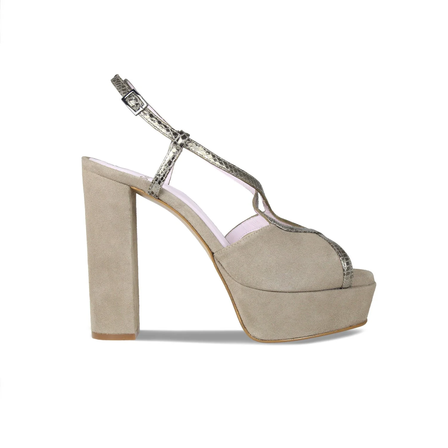 Reese: Taupe Suede & Bronze Snake Print Leather