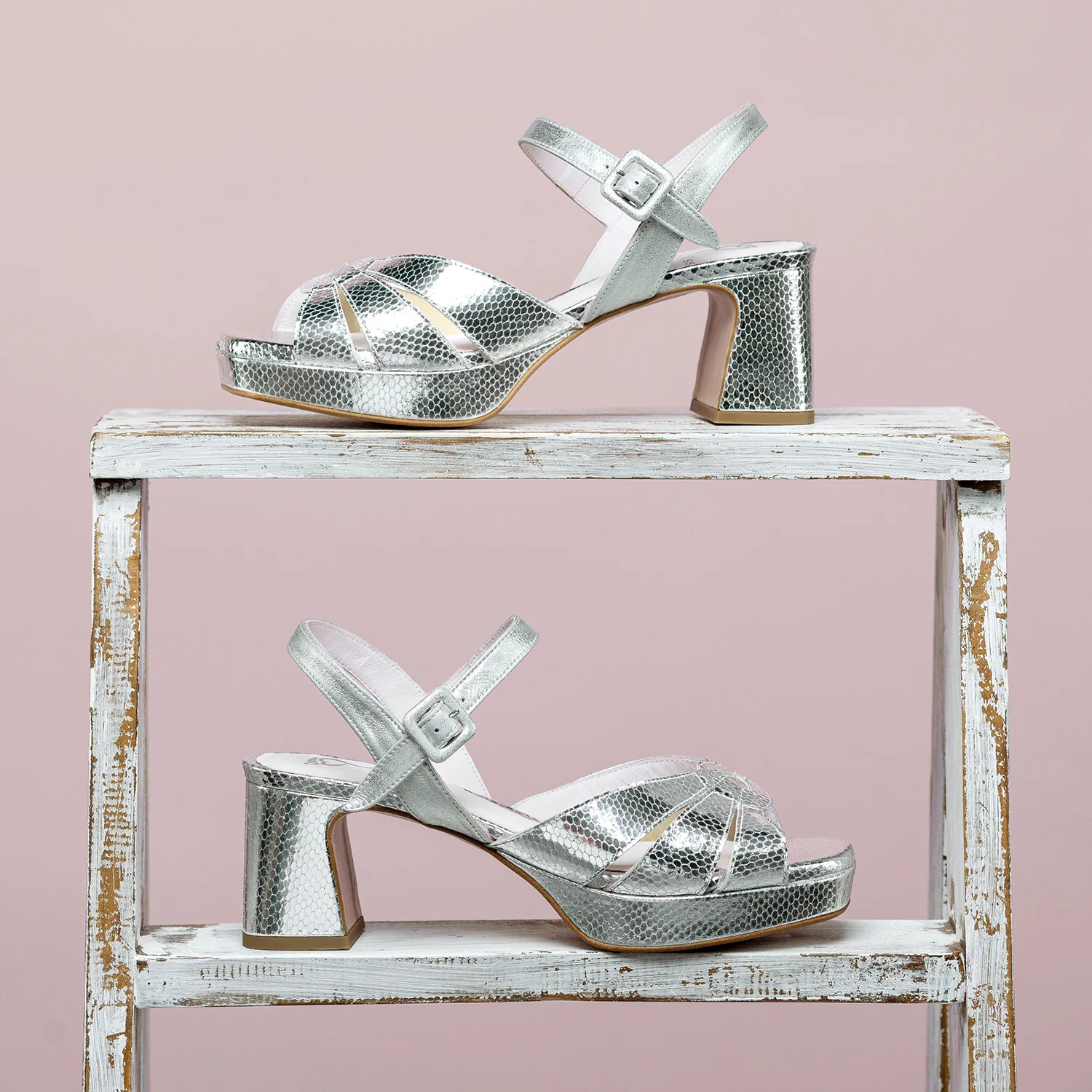 Roberta: Silver Suede & Snake Print Leather - Image 4
