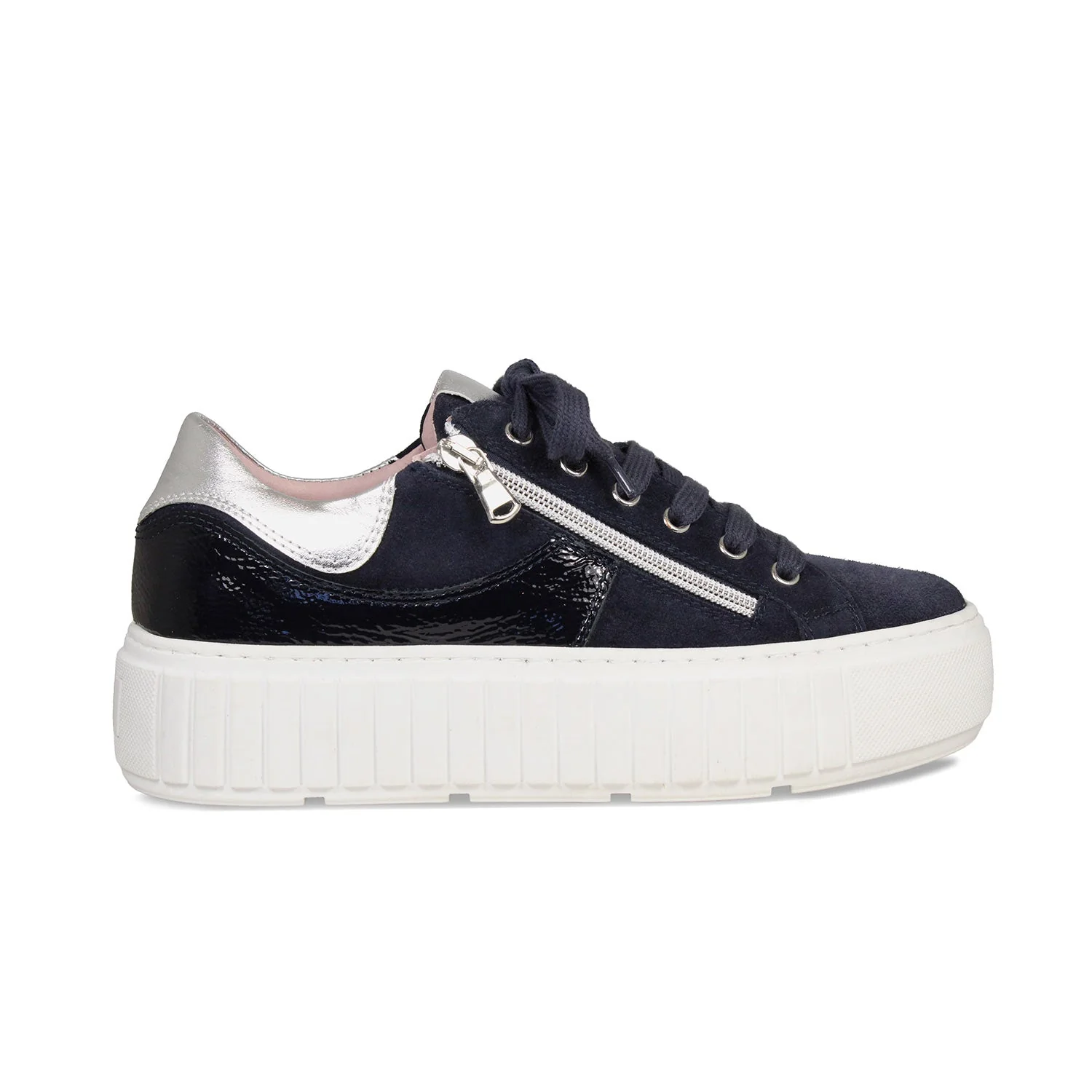 Tempo: Navy Suede, Patent & Silver