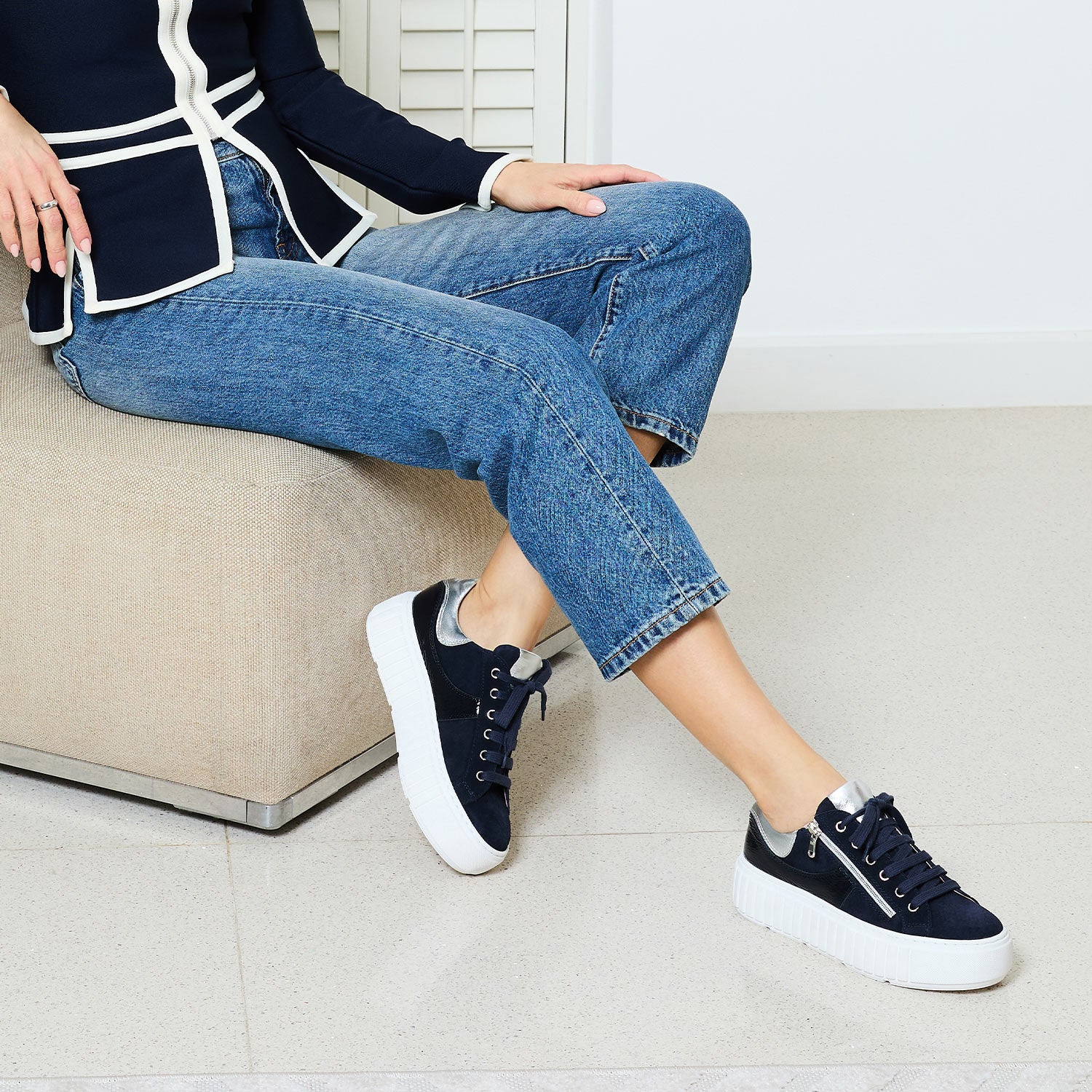 Tempo: Navy Suede, Patent & Silver - Image 2