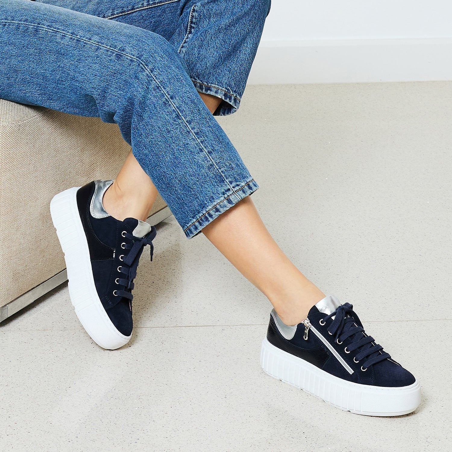Tempo: Navy Suede, Patent & Silver - Image 3